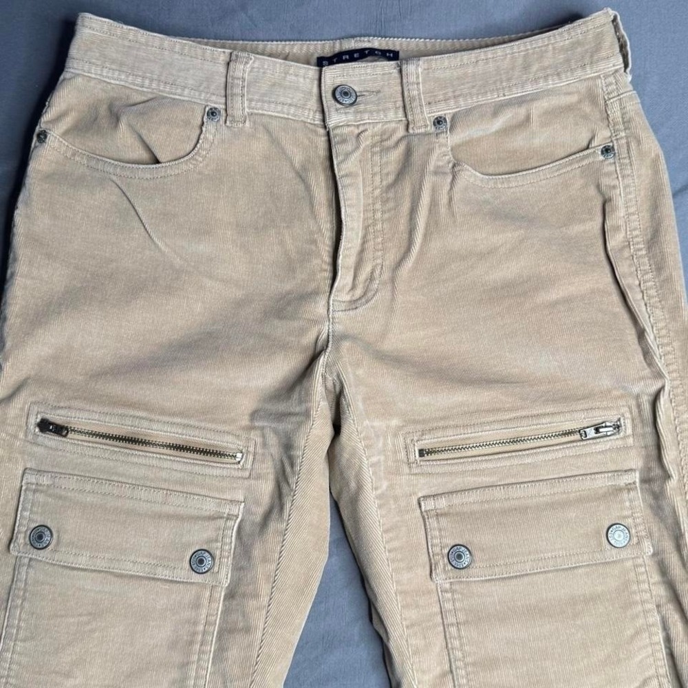 Vintage Y2K GAP Stretch Corduroy Utility Cargo Bootcut Pants Tan Beige, Size 4 - Picture 3 of 8